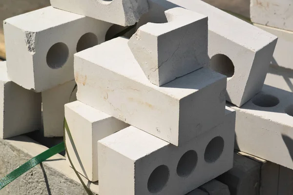 White Brick silicate hollow construction outdoor — Stock Photo, Image