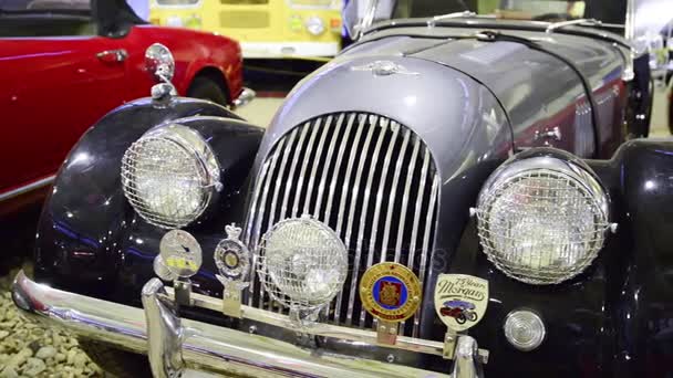 Moscow, Russia - January 28.2017. Retro car Morgan in museum of Moscow transport — Stock Video