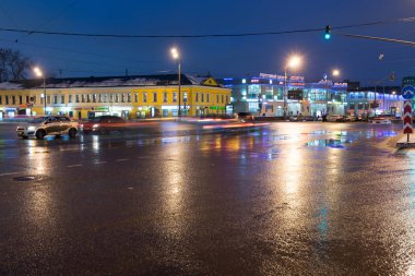 Moskova, Rusya - Ocak 28.2017. Alışveriş merkezleri ve çevrenin Rogozhskaya Zastava genel görünümü