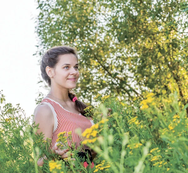 Russo bonito menina no selvagem prado — Fotografia de Stock