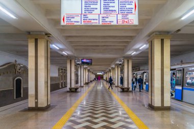 Kazan, Rusya Federasyonu - Mart 25.2017. Metro istasyonu Sukonnaya sloboda iç