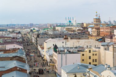 Kazan, Rusya Federasyonu - Mart 28.2017. Tarihi merkezi ve Kremlin Üstten Görünüm