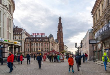 Kazan, Rusya Federasyonu - Mar 26.2017. Bauman Street - şehir tarihi kısmında Yaya Caddesi