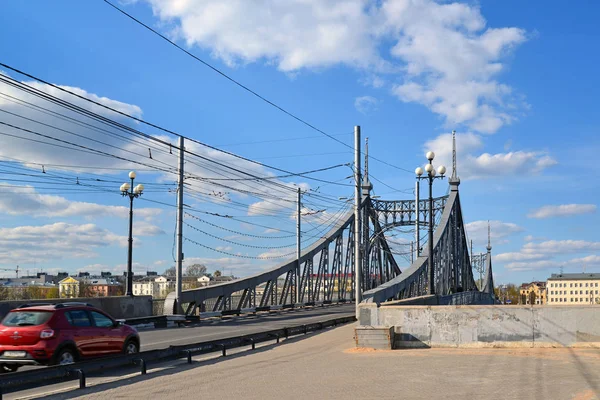 Tver, russia - may 07.2017. Starovolzhsky bridge across Volga river — Stock Photo, Image