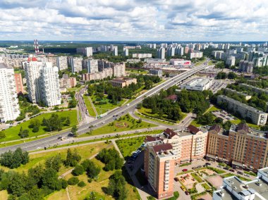Moskova, Rusya - Temmuz 20.2017. Zelenograd idari bölge yükseklikten görüntülemek