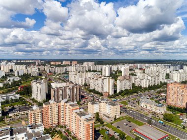 Moskova, Rusya - Temmuz 20.2017. Zelenograd idari bölgesinin Üstten Görünüm