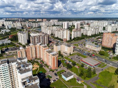 Moskova, Rusya - Temmuz 20.2017. Zelenograd idari bölgesinin Üstten Görünüm