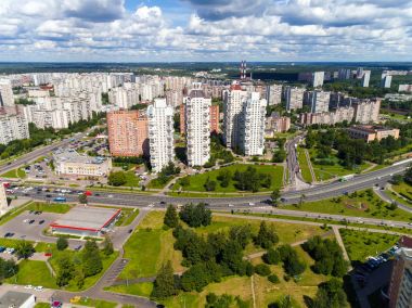 Moskova, Rusya - Temmuz 20.2017. Zelenograd idari bölgesinin Üstten Görünüm