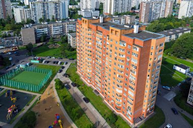 Moskova, Rusya - 20 Eylül. 2017. yükseklikten Zelenograd Yönetim bölgesine görüntüleyin