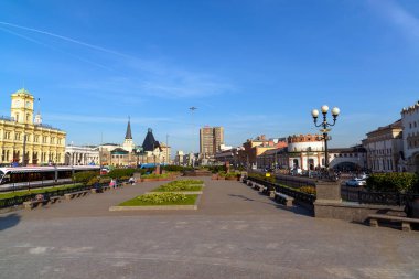 Moskova, Rusya - Eylül 25. 2017. genel görünümünü Komsomolskaya Meydanı