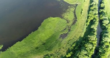 Görünümü dron üzerinden Rusya'da gölet ve nehir