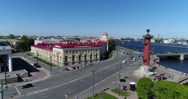 St. Petersburg, Russia - June 04.2017. View of arrow of Vasilievsky Island from above — Stock Video