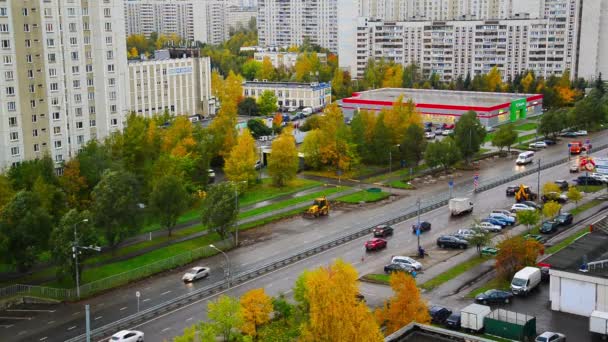 Moskva, Rusko - 9. října. 2017. panoráma Zelenograd spaní na podzim — Stock video