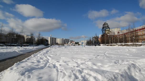 Moskou, Rusland. algemeen beeld van Zelenograd bestuurlijke eenheid in de winter — Stockvideo