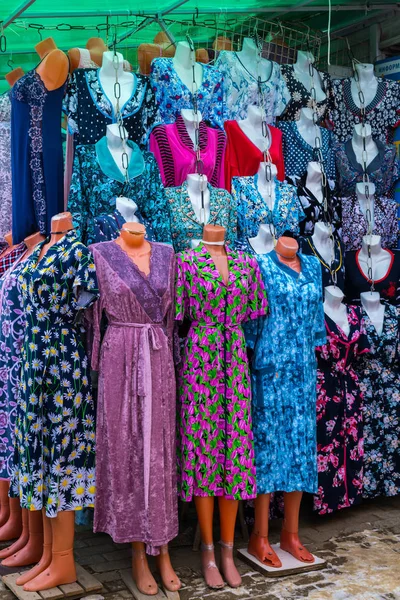 Women's home gowns in mannequins on market — Stock Photo, Image