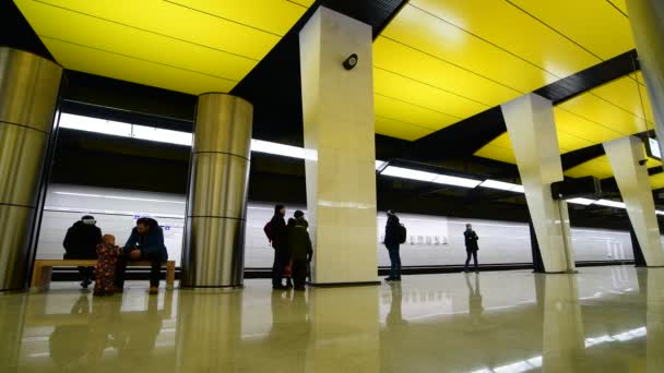 Moscú, Rusia - 17 de marzo. 2018. personas esperando el tren en la estación de metro Shelepiha — Vídeo de stock