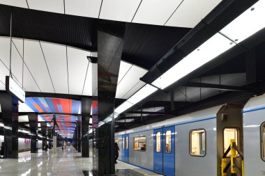 Moskova, Rusya - 17 Mart. 2018. tren metro istasyonu Cska geliyor