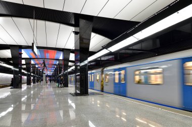 Moskova, Rusya - 17 Mart. 2018. tren metro istasyonu Cska geliyor