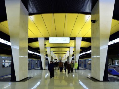 Moskova, Rusya - 17 Mart. 2018. Shelepikha yeni kanalıdır Moskova metrosu.