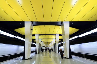 Moskova, Rusya - 17 Mart. 2018. Shelepikha yeni kanalıdır Moskova metrosu.