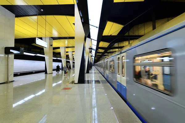 Moskova, Rusya - 17 Mart. 2018. tren yeni metro istasyonu Shelepiha
