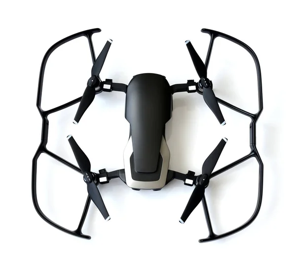 흰색 바탕에 나사의 보호와 블랙 quadrocopter — 스톡 사진