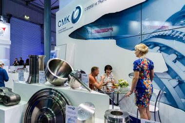 Zhukovsky, Russia - July 24. 2017. Stupino Metallurgical Company at international aerospace show MAKS 2017 clipart