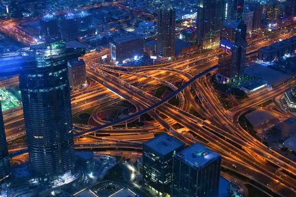 Dubai road junction view from above at night, UAE — Stock Photo, Image