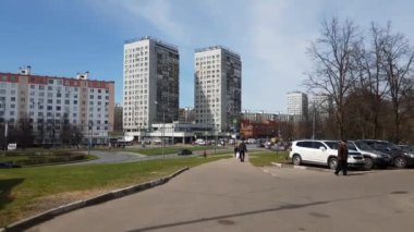 Moscow, Rusya Federasyonu-Nisan 24.2018. Merkez prospekt Zelenograd ana cadde olan