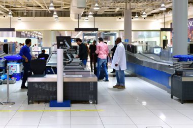 Dubai, UAE - April 10. 2018. pre-flight inspection zone at airport clipart