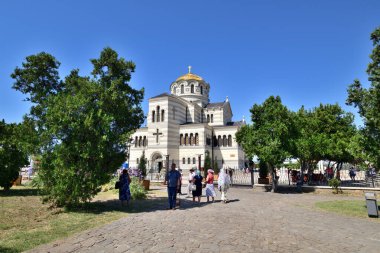 Sivastopol, Kırım - 3 Temmuz. 2019. Chersonesos Ortodoks Kilisesi 'ndeki Vladimir Katedrali