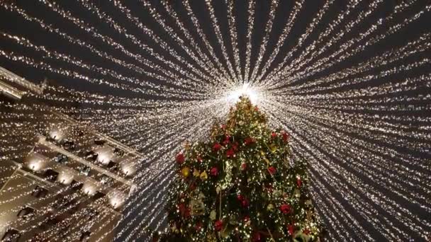Μόσχα, Ρωσία - 21 Δεκεμβρίου 2019. Χριστουγεννιάτικη διακόσμηση στην πλατεία Manezhnaya. Ταξίδι στα Χριστούγεννα είναι Moscow Εποχές - χειμερινό φεστιβάλ — Αρχείο Βίντεο