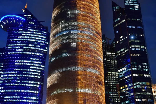 Doha, Qatar - Nov 18. 2019. Burj Doha, World Trade Center Doha and Twin Palm Tower at night — Stock Photo, Image