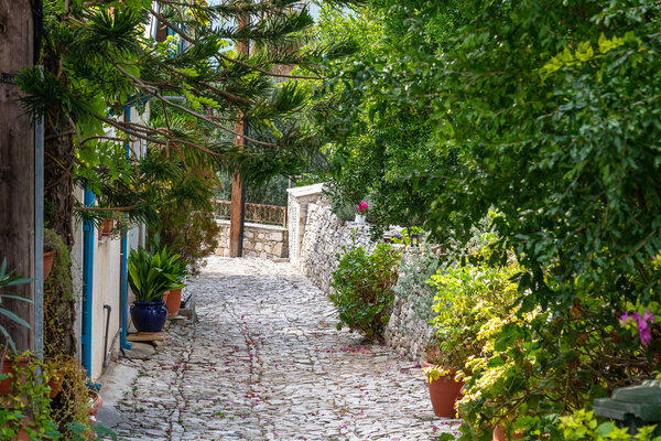 Beautiful narrow streets in Lania village, Cyprus