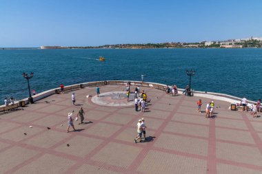 Sivastopol, Kırım - 3 Temmuz 2019. Seddin üzerindeki gözlem güvertesinde. Yer imi
