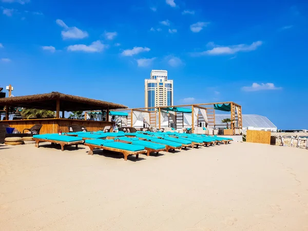 Dohá, Katar - 11. listopadu. 2019. Private Beach Grand of Hyatt Hotels — Stock fotografie