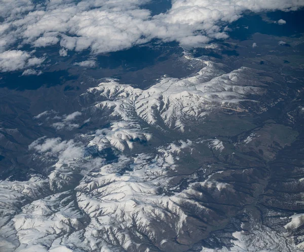 Vue Dessus Avion Sommet Enneigé Des Montagnes Caucase — Photo