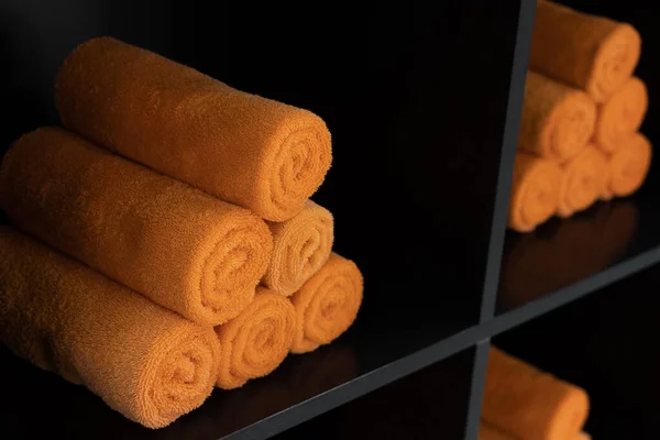 Lots Orange Rolled Towels Shelves — Stock Photo, Image