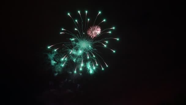 Piękne fajerwerki na czarnym niebie w Moskwie, Rosja — Wideo stockowe