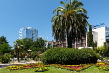 Sochi, Rusya - 5 Haziran. 2018. Şehrin ana caddesinin görüntüsü - Resort Avenue