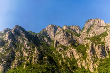 Karadağ 'daki Moraca nehrinin kanyonunda kayalık dağlar