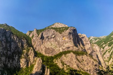 Karadağ 'daki Moraca nehrinin kanyonunda kayalık dağlar