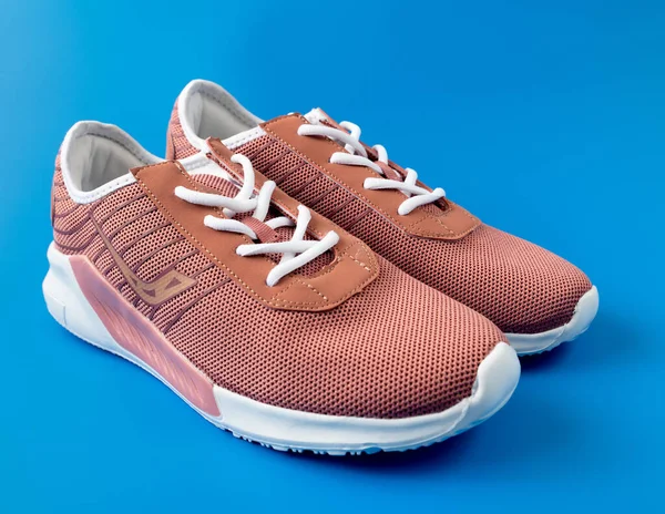 Moskva Ryssland Maj 2020 Brun Textil Ascot Sneakers Blå Bakgrund — Stockfoto