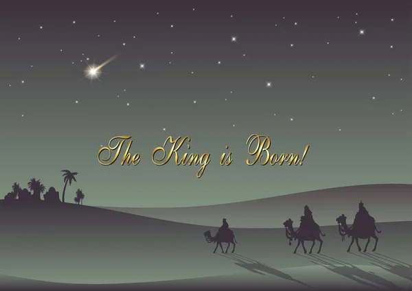 Três Sábios estão visitando Jesus Cristo após o Seu nascimento — Vetor de Stock