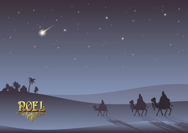 Τρεις σοφοί επισκέπτονται τον Ιησού Χριστό μετά τη γέννησή του — Διανυσματικό Αρχείο