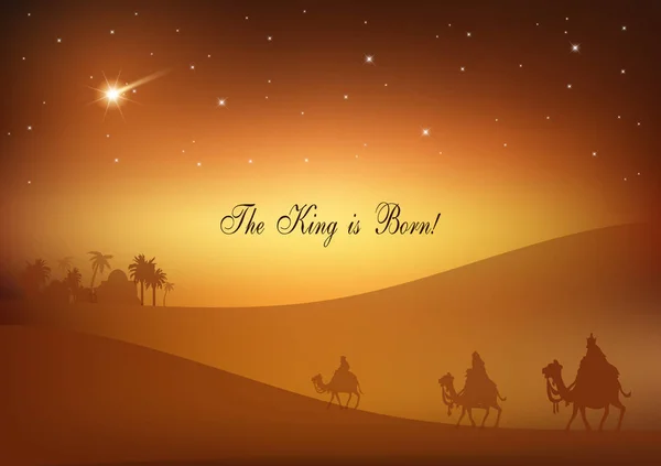 Bijbelse kerst vectorillustratie met drie wijze mannen — Stockvector