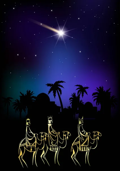 Biblical Christmas vector illustration with three Wise Men — Stock Vector