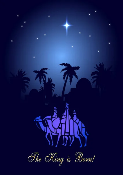 Ilustración bíblica del vector de Navidad con tres Reyes Magos — Vector de stock