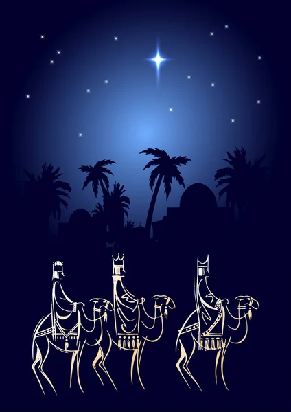 Biblical Christmas vector illustration with three Wise Men — Stock Vector