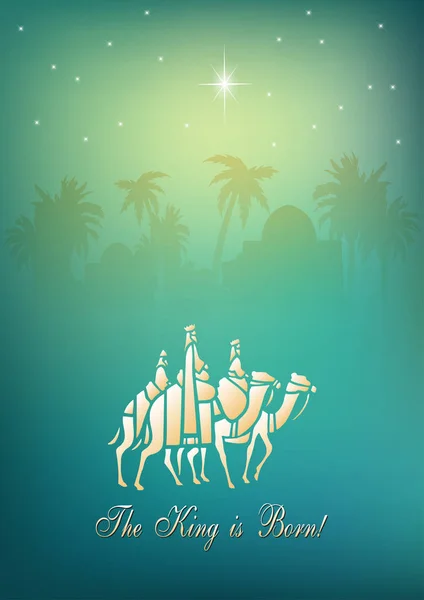 Ilustración bíblica del vector de Navidad con tres Reyes Magos — Vector de stock